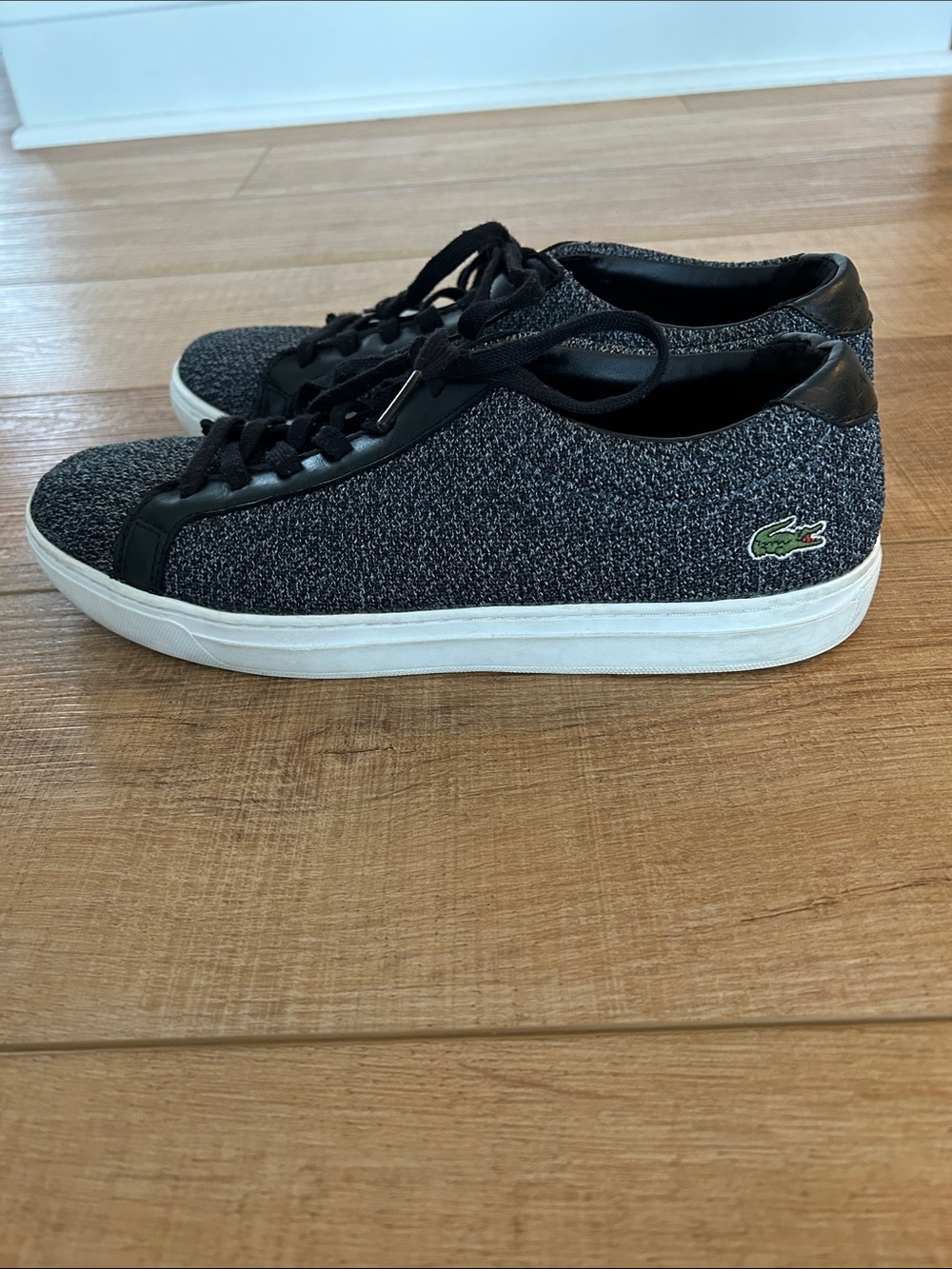 Women’s Lacoste Black and Grey Knit Low-Top Sneakers